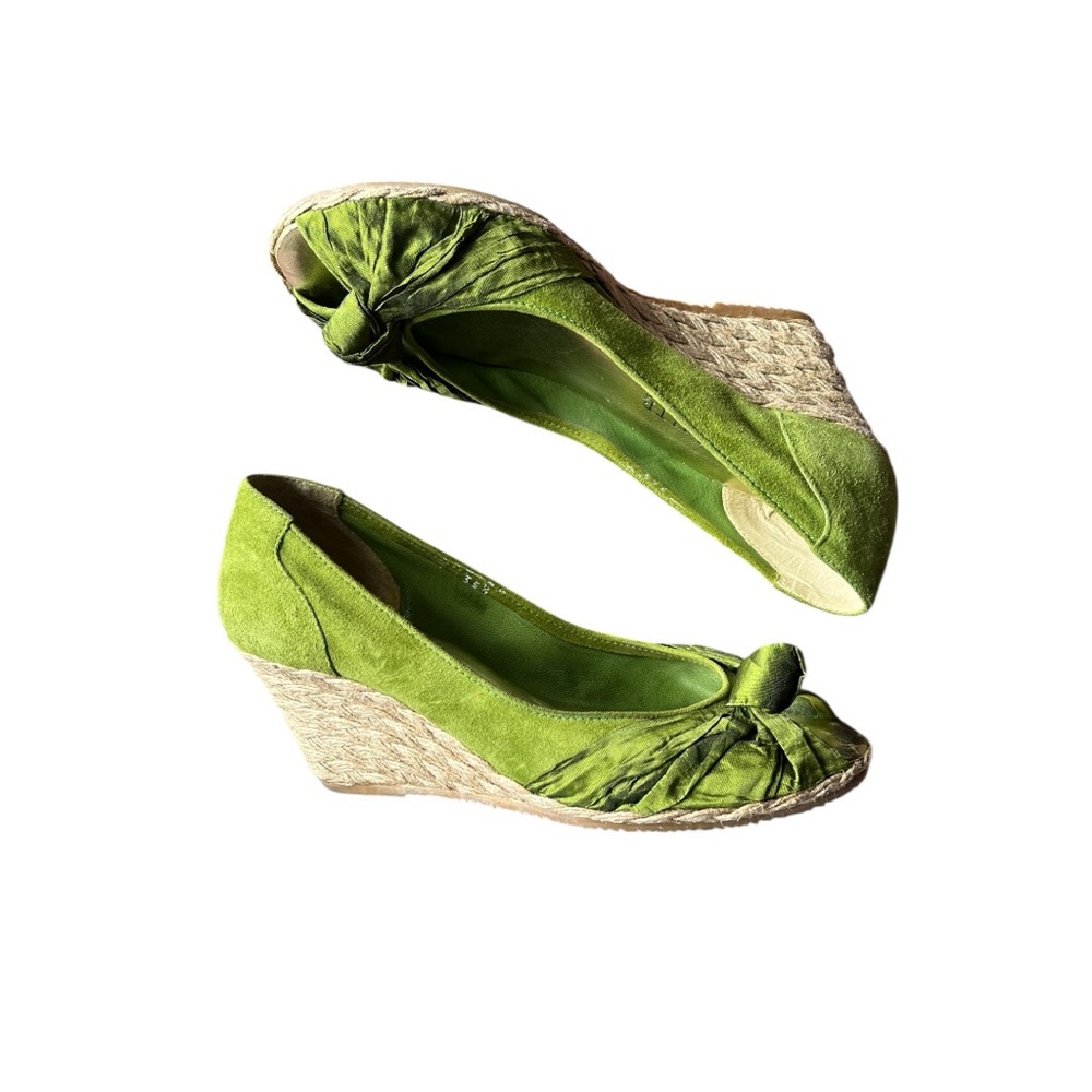 Ron White Green Wedge Suede & Taffeta Espadrilles